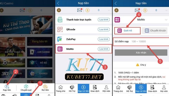 Hướng dẫn Nạp tiền tại Kubet 77 qua Momo 